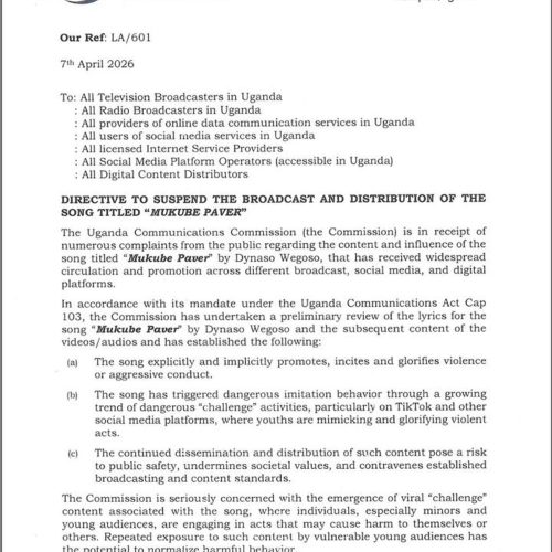 Ekitongole ekivunaanyizibwa ku byempuliziganya mu Ggwanga ekya Uganda Communications Commission kivuddeyo nekiwera oluyimba lwa Mukube Paver