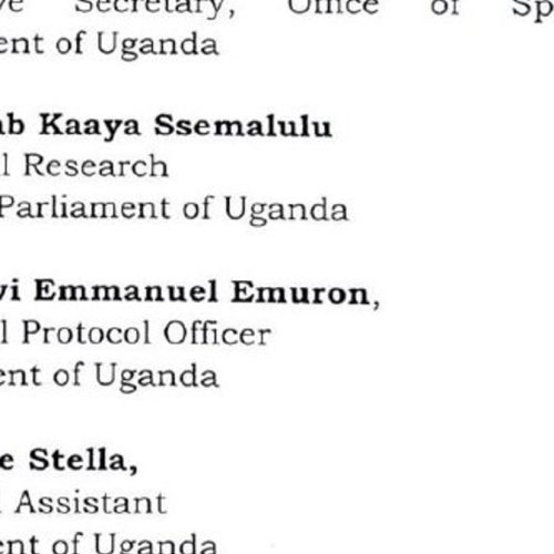 Abakungu okuva mu Palamenti ya Uganda abawerera ddala 7 okuli Communications Director Chris Obore, Principal Private Secretary weyali Sipiika
